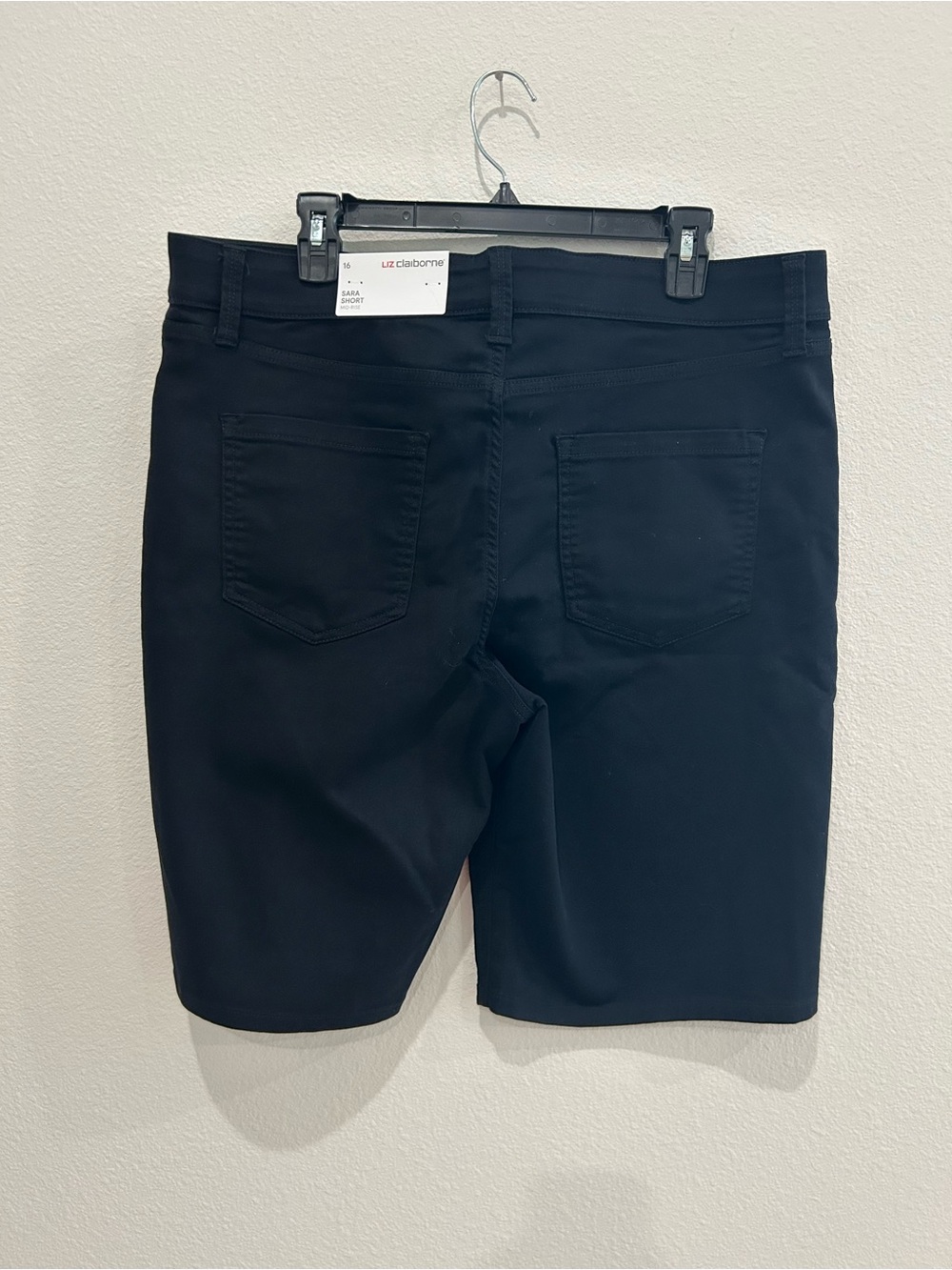 Liz Claiborne Black Flat Front Sara Stretch Shorts, NWT - Picture 2 of 5
